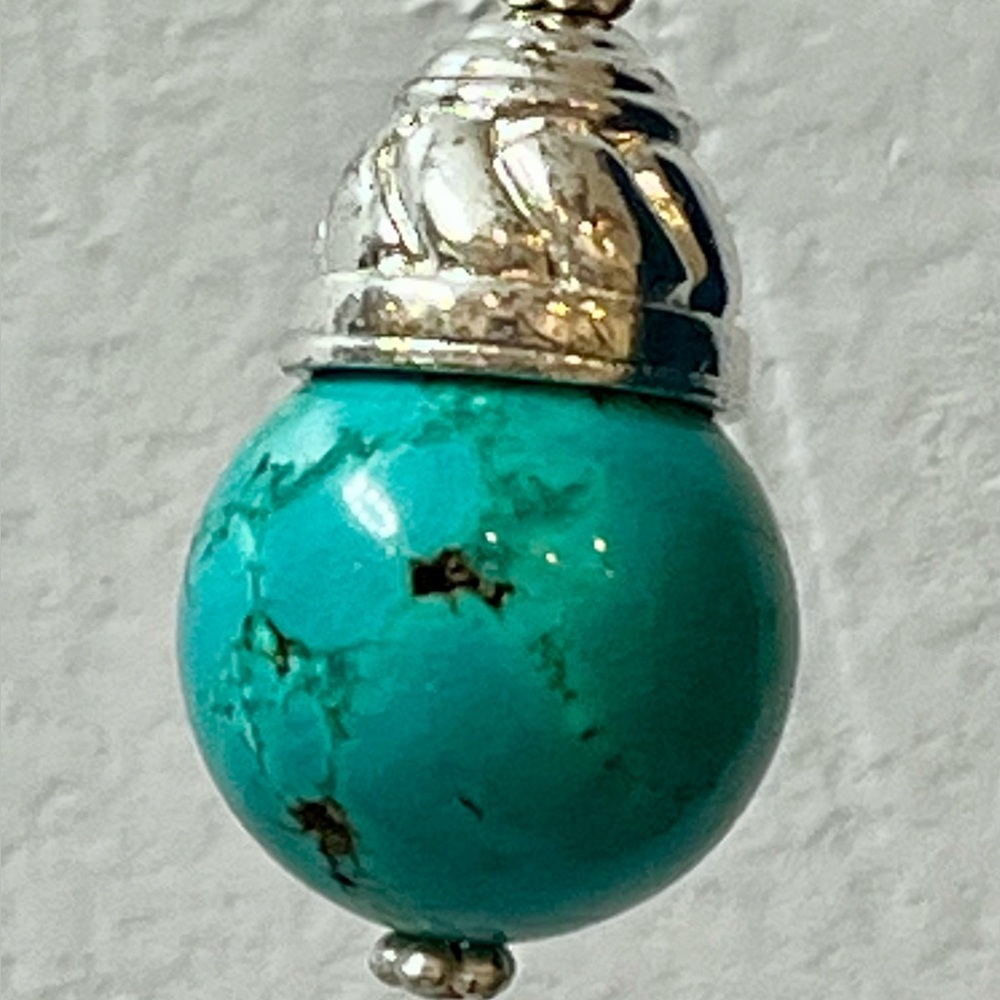 Adjustable Silver-tone Figaro 30” Chain w/ Turquoise Pendulum Pendant. - Picture 2 of 6